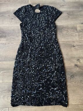 Alice + Olivia Black Sequin Midi Dress